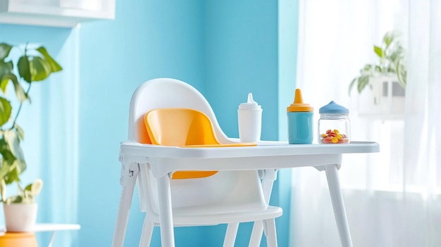Krzeselko stolik do karmienia i zabawy zolto niebieski